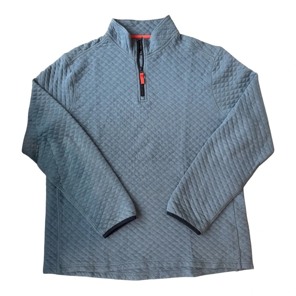 J.Crew XL Authentic Fleece Quilted Quarter Zip Pullover Blue Orange Accent BS847